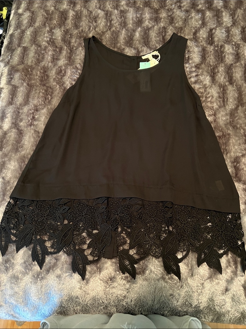 Mystree Armann Lace Trim Blouse- Black Sleeveless, M